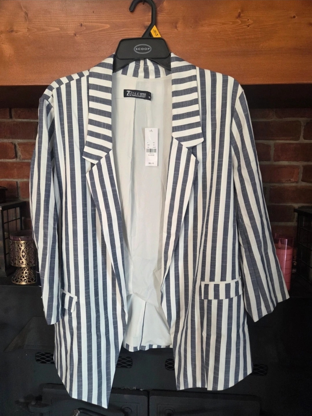 New York And Co Navy and White Vertical Stripe Blazer